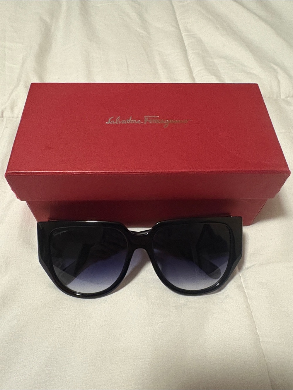 Salvatore Ferragamo Black to Blue Gradient Oversized Sunglasses